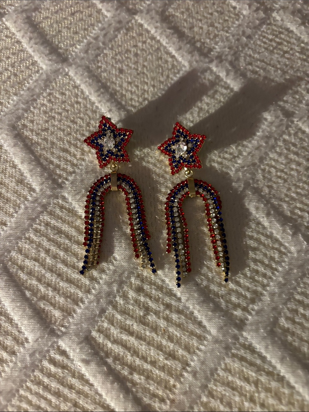 Red & Blue Star Drop Earrings – Gold-Tone Dangle